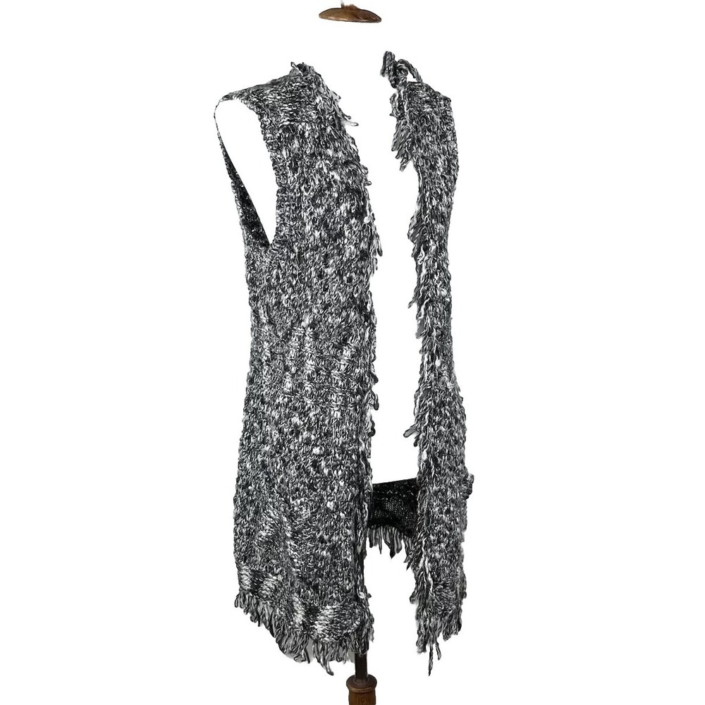 Chicos Wool Sleeveless Cardigan Sweater Vest Long Duster Chunky Knit Women's 1 M
